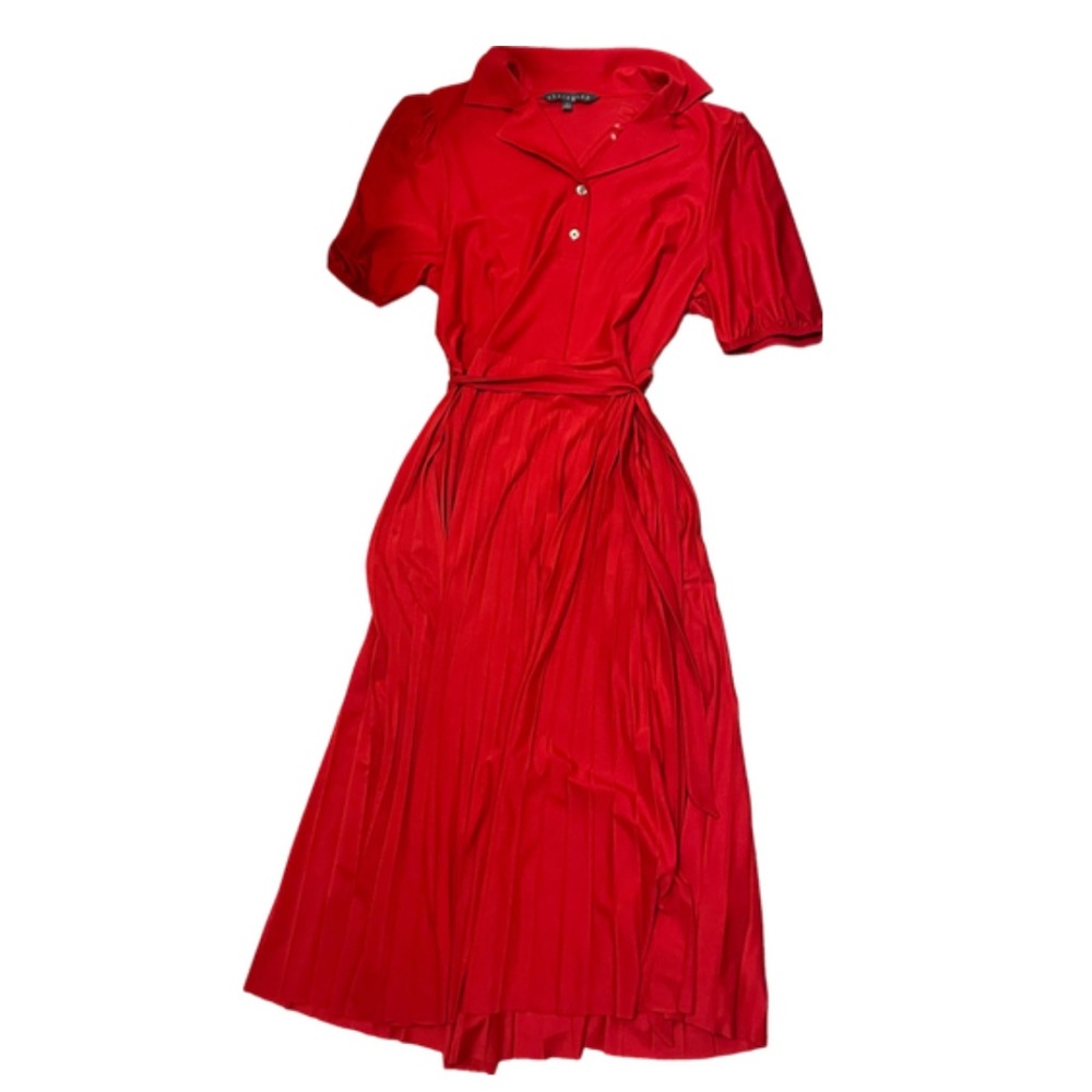 👠 sharagano brand red collared pleated dress size 14
